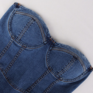 Abito in denim senza maniche con scollo a cuore, mini abito in <span class=keywords><strong>jeans</strong></span> aderente con spalline sottili e corsetto per feste e discoteche da <span class=keywords><strong>donna</strong></span> - Product Image 6