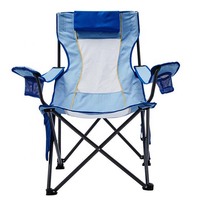 Chaise pliante d'extérieur portable avec dossier haut en maille respirante, porte-gobelet et poche
