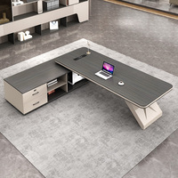 Bureau de direction en bois de luxe Yazhi, design moderne et minimaliste, grand bureau de bureau avec armoires latérales et ensemble de chaises