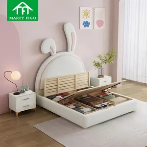 Настраиваемый мультяшный матрас для мальчиков и девочек, Каркасы для хранения кроватей, подъемная кожаная тканевая кровать на платформе, деревянная кровать для детей