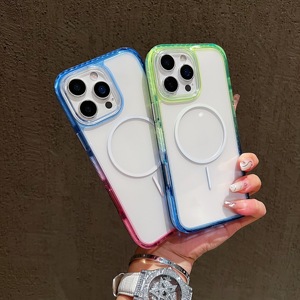 Gradient Color Border Magnetic Phone Case For <b>iPhone</b> 18 17 16 15 14 13 12 Pro Max Shockproof Transparent Protective Cover - Product Image 6