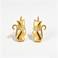 Boucles d'oreilles pendantes en forme de chat en acier inoxydable hypoallergénique imperméable, zircone cubique, bijoux fantaisie mignons pour femmes, vente en gros