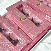 Faux cils naturels personnalisés, boîte à cils rose brillante, cils en soie en bande, vente en gros, fibres PBT coréennes, cils en bande complète faits à la main