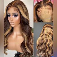 Body Wave 13x4 Ombre Highlight Lace Frontal pelucas Glueless Hd transparente mezclas de colores pelucas de cabello humano brasileño para mujeres negras