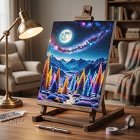 Kit de Peinture Diamant DIY sur Tissu - Motifs Rêves, Lune, Nuit, Montagnes, Arbres, Paysages - Art Mural Moderne Imprimé à Diamants Ronds pour Adultes