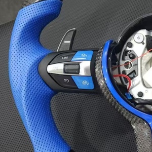 Volante de Coche de Cuero Azul y Fibra de Carbono para <span class=keywords><strong>BMW</strong></span> F10 F11 F20 F21 F30 F31 F34 F32 F33 F36 F20 F22 F23 F48 M3 M5 Serie <span class=keywords><strong>E</strong></span> - Product Image 2