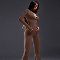 GIMILY oem custom une pièce combishorts body femmes lait soie haute élastique fermeture éclair col en V Sports yoga combinaisons évasées