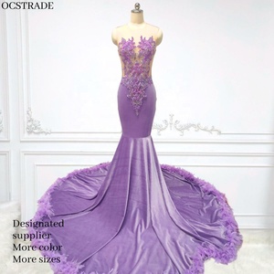 MF scintillant cristal violet clair taille naturelle respirant Sexy balayage Train bal 2024 Maxi robes femmes robe de bal - Product Image 1