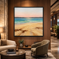Peinture à l'huile de paysage marin turquoise, art mural sur toile en pastel doux pour la décoration de villas, hôtels et salons de complexes hôteliers