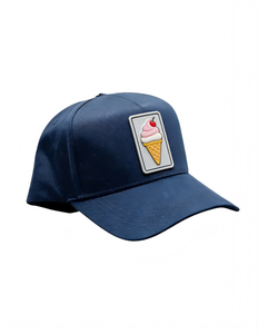 Gorra Snapback Vintage Azul Marino de Algodón con Logo 3D de Helado y Emblema de Goma, Estilo Hip Hop Streetwear con Bordado Trasero - Product Image 2