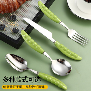 304 Stainless Steel Pea Shape <b>Ceramic</b> Handle <b>Knife</b> Fork Spoon <b>Set</b> Western Tableware Eco-Friendly Party Dinnerware - Product Image 5