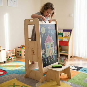 Torre di Apprendimento Montessori in Legno di Bambù per Bambini, Sgabello da <span class=keywords><strong>Cucina</strong></span> con Ringhiera di Sicurezza, Tavolino per Bambini Personalizzabile - Product Image 1