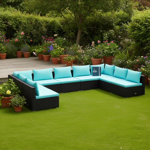 Set Lounge da Giardino in Rattan Nero con Telaio in Acciaio Verniciato a Polvere, Arredamento da Esterno con Capacità di 10+ Posti, Design Contemporaneo - Product Image 2