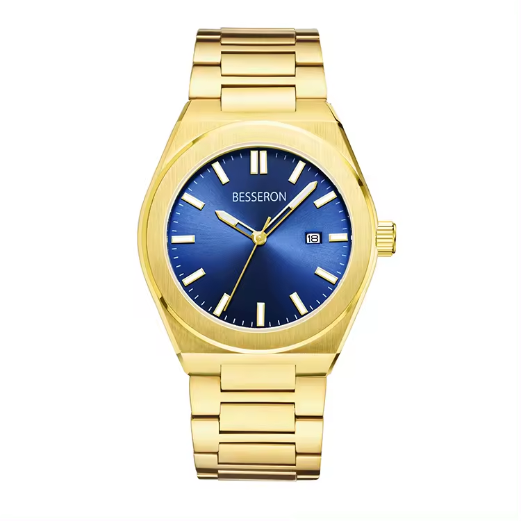 Gold watch with blue