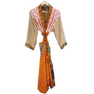 Kimono de Seda Floral Vintage para Mujer, Elegante, Largo, de Secado Rápido, Transpirable, con Cuello en V y Cierre con Cordón, para Todas las Temporadas, Estilo Boho - Product Image 1