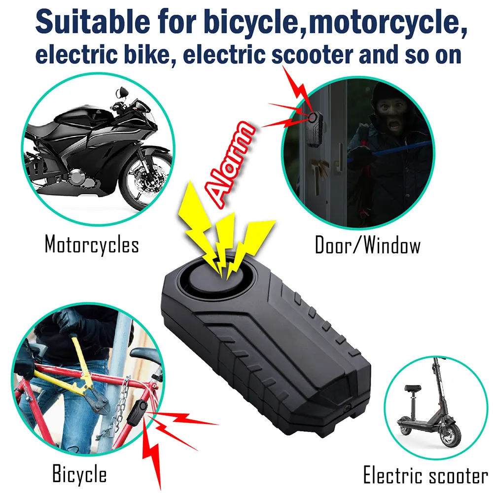 Alarme de 7 níveis para bicicleta e motocicleta, alarme sem fio 113dB, som super alto com controle remoto, sistema de segurança doméstica incluído