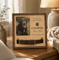 Cadre commémoratif personnalisé pour collier d'animal de compagnie avec nom et années gravés, cadre de présentation en bois pour la commémoration de la perte d'un chien ou d'un chat