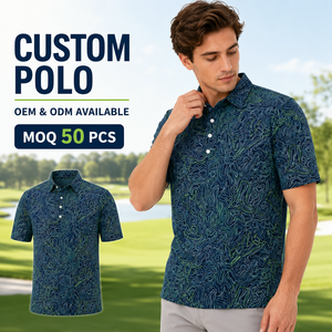 Polos de Golf Personalizados para Hombre, Color Azul Marino, Diseño de Líneas Abstractas, Manga Corta, Marca Privada, Fabricante OEM ODM - Product Image 1