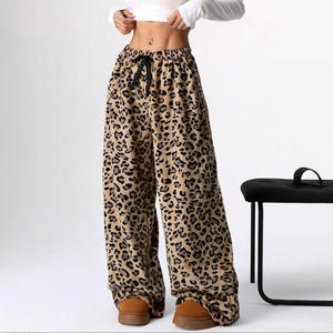 Pantalons larges à jambes larges en molleton à imprimé léopard contrasté, mode décontractée pour femmes, nouvelle collection automne-hiver, vente en gros - Product Image 3