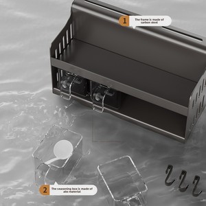 ชั้นวางของติดผนังในครัว ทำจากเหล็กกล้าคาร์บอน ไม่ต้องเจาะผนัง ชั้นเดียวอเนกประสงค์ สำหรับเก็บเครื่องเทศ มีด และกล่องเก็บของ - Product Image 3