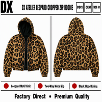Sweat-shirt à capuche entièrement zippé Custom Atelier Marron 400 g/m² avec motif léopard, fermeture éclair métallique bidirectionnelle, doublure de capuche noire, style streetwear, OEM ODM