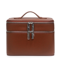 Sac cosmétique en PU grande capacité, double compartiment avec fermeture éclair, organiseur de maquillage portable, étui à maquillage