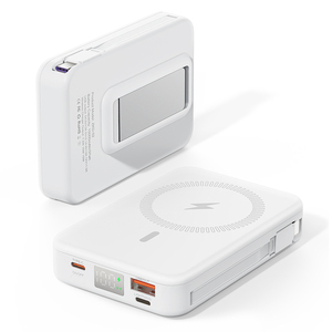 Внешний аккумулятор 10 000 мАч с быстрой зарядкой 22,5 Вт, двумя встроенными кабелями USB-C, магнитный, беспроводной, портативный, с функцией держателя - Product Image 3