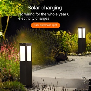 <b>Solar</b> Powered LED Lawn <b>Light</b> Outdoor Garden Lamp <b>Post</b> Black Aluminum Alloy IP65 Water-Resistant 5000K Daylight Motion Sensor - Product Image 3
