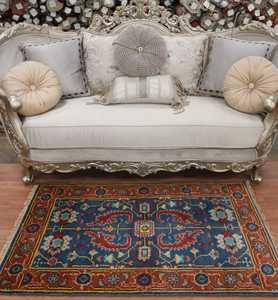 Karpet wol Oushak biru tradisional cantik buatan tangan <span class=keywords><strong>6x9</strong></span> kaki aksen India untuk ruang tamu kamar tidur karpet lobi ukuran besar - Product Image 5