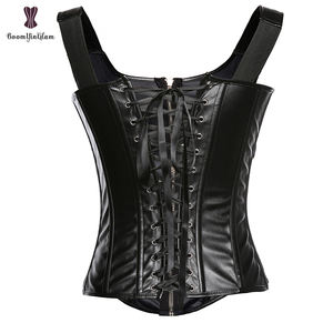 Готический черный кожаный корсет с вышивкой, топ, сексуальная одежда с заклепками в стиле панк-рок, модные костюмы знаменитостей, бюстье, корсет - Product Image 2