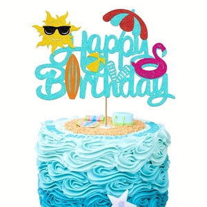 1 pièce Décoration de gâteau Joyeux <span class=keywords><strong>Anniversaire</strong></span> thème Plage d'été avec boule à paillettes et parapluie soleil pour Baby Shower et Fête d'<span class=keywords><strong>anniversaire</strong></span> - Product Image 1
