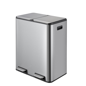 屋内用大型長方形ステンレス製ダブルペダル式ゴミ箱 60リットル 足踏み式分別ゴミ箱 - Product Image 2