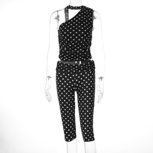 Nouvel ensemble tendance : haut à col asymétrique en maille à pois <span class=keywords><strong>et</strong></span> pantalon court ajusté, best-seller de BDBH - Product Image 6