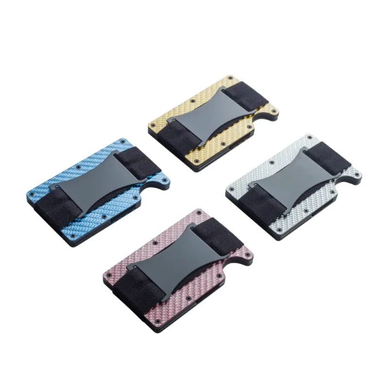 RFID Forged Carbon Fiber Forged Ember Wallet with Elastic Band Money Cash Strap, Minimalist Metal Card Holder Ridg Wallet