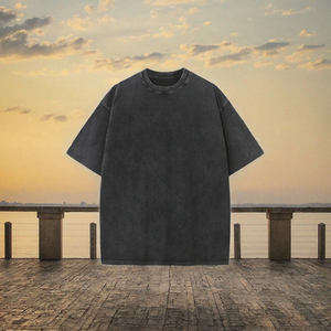 Oversized Men's <b>Black</b> Cotton <b>T</b>-<b>Shirt</b> O-Neck Short Sleeve <b>Plain</b> Dyed Casual Streetwear Tee - Product Image 2
