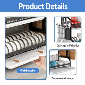 Estante grande de 3 niveles de metal para utensilios de cocina, escurreplatos de acero inoxidable para encimera de cocina - Product Image 3