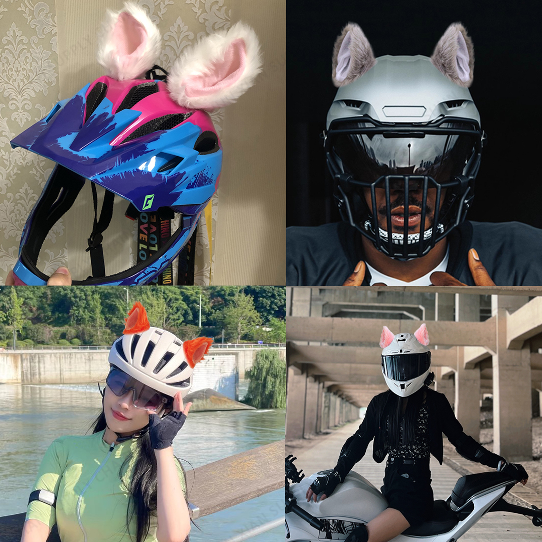 thumbnail image 2 of Faux Fur Cat Ears Helmet Accessory: Motorcycle, Ski, Bicycle 2 of 10