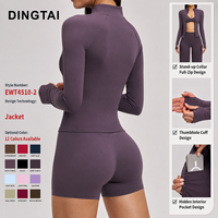 Veste de yoga intégrale zippée en Spandex/Nylon brossé pour femme, avec logo personnalisé, anti-transpiration, coupe ajustée, haut de sport thermique pour la course et la gym