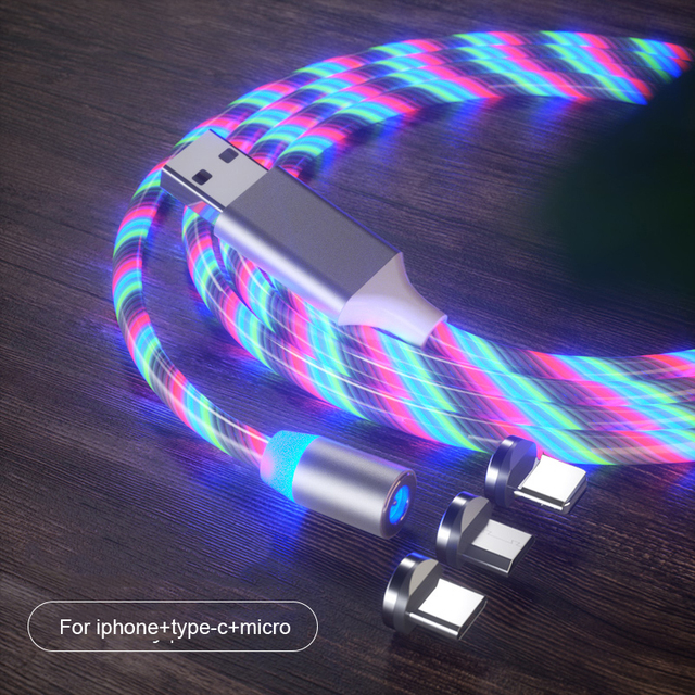 3-in-1 LED Luminous Magnetic USB Charger Cable Popular for iPhone for Huawei for Samsung Durable Pure Copper for Charging