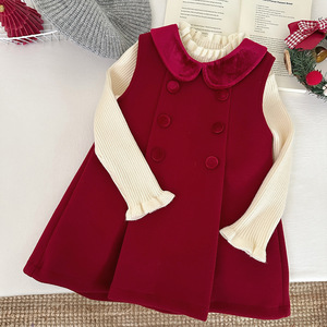 Korean Style Girl's Red Thick Sleeveless Jumper <strong>Dress</strong> Velvet Collar Christmas Party Red Thickened Sleeveless <strong>Dress</strong> for Kids - Product Image 6