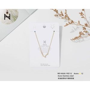 Collana con ciondolo zodiacale Pesci in acciaio inossidabile con zirconi cubici per gioielli di moda da donna - Product Image 1