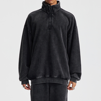 Sweatshirt Pullover setengah ritsleting kerah berdiri Hoodie ukuran besar 100% katun Batik asam cuci Hoodie 430Gsm French Terry Hoodie untuk pria