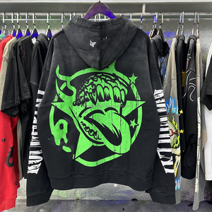 Sweat-shirts à capuche de qualité supérieure, 100% coton épais, style streetwear, imprimés avec des strass, coupe ample, style Y2K pour hommes - Product Image 3