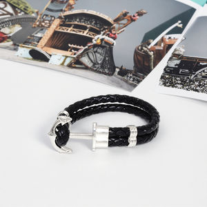Nouvelle Tendance : Bracelets et Joncs Ajustables en Acier Inoxydable et Cuir Tressé Multicouche, Motifs Ancre et Croix, Style Mode - Product Image 5