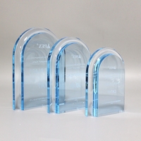 Trofeo de Acrílico Azul Claro con Forma de Arco Personalizado, Placa de Plexiglás de Cristal en Blanco para Premios, para Eventos de Reconocimiento Corporativo