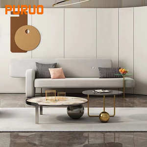 Contemporary Large <strong>Round</strong> <strong>Nesting</strong> Sofa Side Coffee <strong>Table</strong> Set <strong>of</strong> 2 Nordic Minimalist Luxury Rock Board End <strong>Table</strong> for Living Room - Product Image 2