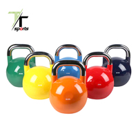 Kettlebell Baja Premium Berlapis Warna dengan Gagang Stainless Steel Alas Datar untuk Latihan Kekuatan di Gym Komersial