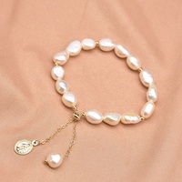 Bracelet en or 14 carats plaqué or avec perle, bracelet ouvert réglable, perle d'eau douce baroque, bracelet en perle au tempérament doux