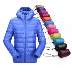 hooded women ultra thin foldable down jacket with pouch