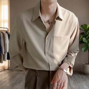 เสื้อเชิ้ตแขนยาวผู้ชายสไตล์เกาหลี รุ่นฤดูใบไม้ผลิและฤดูใบไม้ร่วง ระบายอากาศได้ดี ดีไซน์เรียบง่าย สีพื้น ผ้าโพลีเอสเตอร์ 100% เสื้อลำลอง - Product Image 3